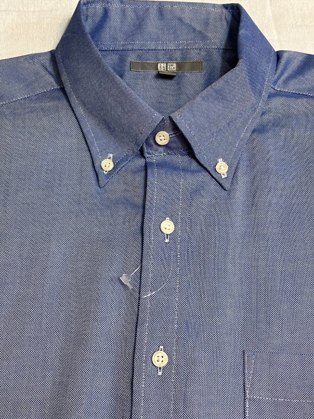 NWT UNIQLO Men Oxford Shirt L Blue Micro Pattern Button Down Long Sleeve Cotton